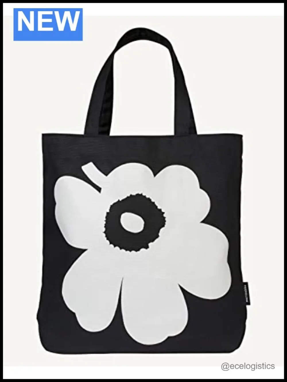 Marimekko Style Cotton Canvas Tote Bag Large Unikko Print